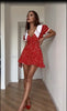 Red Floral Print Peter Pan Collar Dress Women Puff Sleeve V Neck Button Down A-line Mini Dress Lady Weekend Getaway Robe