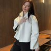 Retro Crocodile Pattern Short Women's Leather Jacket High Collar Zipper Loose Long Sleeve Jackets Lady Street Daily Wear