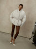 Ladies Beige Belted Puffer Coat Stand High Collar Wrap Design Drawstring Waist Oversized Bubble Jacket Winter Warm Outwear