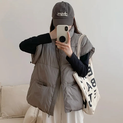 Autumn Winter Simplicity Comfortable Women's Cotton Vest Temperament Versatile Ladies Down Cotton Waistcoat Jackets
