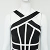 Classic White And Black Stripes Bandage Long Evening Dress Contrast Vintage Woman Bodycon Elastic Dress Slim Midi