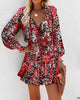 Women's Long Sleeve Mini Dress V-neck Drawstring Leopard Printed Waist Tied Dress Elegant Office Lady Dresses For Women