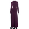 Solid Color Elegant High Neck Long Sleeve Ruched Ribbon Dress Women Bodycon Party Club Evening Dress Winter