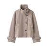 Elegant Stand Collar Short Jacket For Women Lady Outerwear High Street Long Sleeve Single Breasted Female Coats