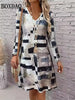 Woman Casual Geometry Pattern 3D Print Dresses Autumn Winter Female Ethnic Style Retro Loose Dress Ladies Long Sleeve Dress