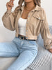 Corduroy Shacket for Women Fall Winter Short Lapel Jacket Long Sleeve with Mock Pockets & Single Button Casual Outerwear