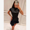 Elegant Floral Jacquard Cheongsam Mini Dress Women Black Ruffle Hem Bodycon Slim Fit Flowy Soft Chic Lady Party Gowns