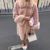 Elegant Faux Fur Collar Coat Women Winter Slim Patchwork Pocket Warm Trench Street Casual Long Faux Fox Fur Outerwear