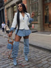 Women Patchwork Denim Long Sleeve Single Breasted Jackets Holiday Vacation Streetwear Outcoats