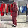 Drawstring Women's Winter Padded Jacket Pant Suits Hooded Full Sleeve Warm Jackets Pants Thicken Casual Lady Outfit
