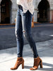 Women's Casual Elegant Party Solid Color Washed Cat Whisker Pattern Denim Ripped Skinny Jeans Tapered Pants Simple Daily Wear