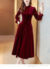 Wine Red Golden Velvet Dress Women Spring Autumn Long Sleeved Long Dresses Female Temperament Evening Party Dress Mujer Vestidos