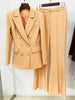 High Street Designer Suit Set Women's Career Double Breasted Blazer Flare Pants Suit 2pcs