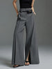 Urban Female Business Suit Pants Black White Loose Straight Pant High-Waist Pleated Split-Front Trousers