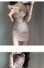 Sexy Style Low Vut V-neck Pleated Dress For Women Spring Autumn Slimming Buttocks Long Sleeved Pink Mini Hip Wrap Dresses