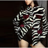 Zebra Striped Faux Fur Jacket Women Stand Collar Burgundy Velvet Patch Pocket Single Breasted Coat Autumn Street Jackets