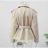Solid Lace Up Short Windbreaker Women Elegant Full Sleeve Button Loose Chic Trench Coat Office Lady Daily Commute Outwear