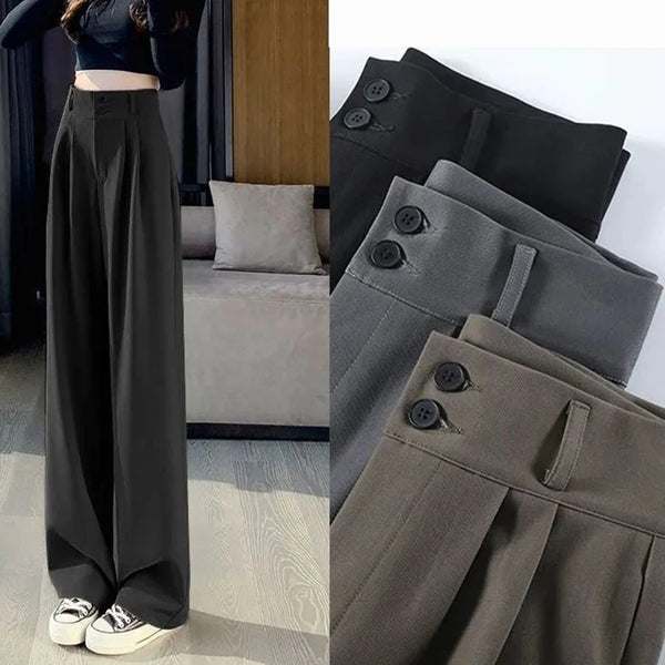 Female High Waisted Wide Leg Pants Spring Women Concise Suit Trousers Lady Chic Korean Designer Solid Color Slacks