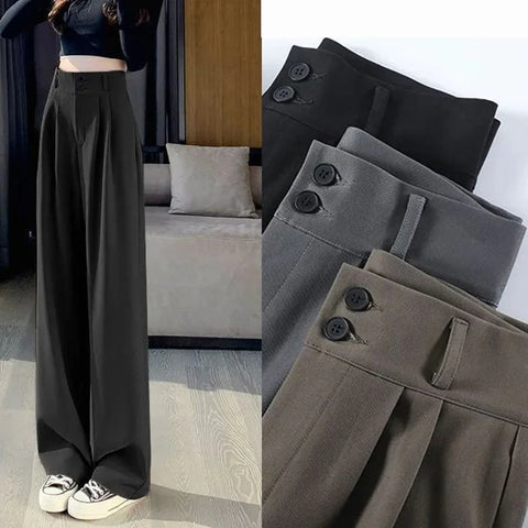 Female High Waisted Wide Leg Pants Spring Women Concise Suit Trousers Lady Chic Korean Designer Solid Color Slacks