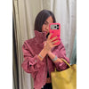 Solid Patchwork Cropped Coat Women Lapel Long Sleeve Loose Zipper Pockets Jacket Autumn Lady Casual Street Outerwear