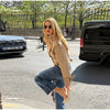 Belted Waist Cropped Trench Double Breasted Stand Collar Autumn Chic Elegant Women Coat Casual Vintage Office Lady Jacket