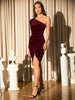 Asymmetric One Shoulder Velvet Dress Women's Elegant Party Bodycon Midi Evening Gown