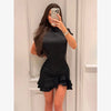 Women Mandarin Collar Ruffle Hem Mini Qipao Chinese Style Cap Sleeve Slim Fit Cheongsam Dress Dating Daily Party Outfit