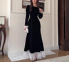 Women Dress Spring Autumn Square Collar Long Sleeve Velvet Patchwork Lace Cinched Waist Elegant Temperament Long Dress