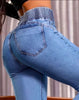 Allukasa autumn winter Elegant High Waist Button Front Casual Female Jeans Sexy Back Shirred Trouser Bottom