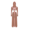 Women Sheer Dress with Hooded Face Mask Maxi High Slit Sexy Mesh Dress Long Sleeves Hollow Out Sheer Dress Cover Up Swimwear