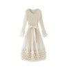 Solid Color Bubble Pleated Women ’s Dress Round Neck Long Sleeve Beaded Waist Pink Dress Spring 2DB7194