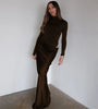 Autumn Long Sleeve Sexy Maxi Dress Women Hollow Out Turtleneck Ruched Bodycon Club Party Long Dresses Female