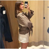 Checkered Women Short Trench Coat Lapel Double‑Breasted Belted Waist Jacket Autumn Retro Lady Outerwear