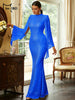 Elegant Apricot Sequin Muslim Party Dress Women Split Sleeve High Neck Bodycon Dubai Evening Dresses Prom Gown