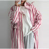 Striped Hooded Long Trench Coat Drawstring Waist Open Front Spring Women Glam Outerwear Warm Casual Lady Windbreaker Jacket