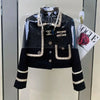 Women Coarse Tweed Blazers Coat Autumn Spring Suits Jacket OL Weave Cardigan Turn Down Collar Contrast Color Tops Abrigos
