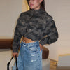 Camouflage Cropped Cargo Jacket Women Stand Collar Full Zip Multi Pockets Long Sleeve Jackets Autumn Casual Coat