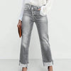 High Waist Stretch Denim Jeans for Women Solid Color Slim Straight Pants Pantalones de mujer