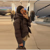 Warm Women's Detachable Scarf Collar Hooded Cotton Coat Solid Full Sleeve Buttons Pocket Thicken Jacket Winter Lady Outwear