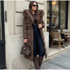 Warm Fur Collar Elastic Waist Hooded Coat Women's Elegant Waist-cinching Zippers Long Cotton Coats Winter Lady Outwear
