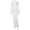 Lace Transparent Sexy Hollow Out Maxi Dress Elegant Outfits Women Flare Sleeve V Neck Dresses Party Club Vestido