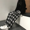 Oversize Women Sweatpants Black Plaid Casual Pants Baggy Elastic Waist Pockets Student Unisex Hip Hop Loose Trousers