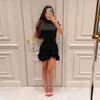 Women Mandarin Collar Ruffle Hem Mini Qipao Chinese Style Cap Sleeve Slim Fit Cheongsam Dress Dating Daily Party Outfit