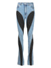 Women's Jeans Slim Deconstruct Panelled Patchwork High Waist Split Blue Long Denim Pants Spring 1DF2575