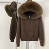 Knitwear Cardigan Women Spring Knitted Jacket Female Autumn Hooded Real Fox Fur Coat Natural Short Fur Coat Casual