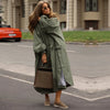 Oversized Solid Wome's Long Trench Coat Puff Sleeve Side Slit Maxi Windbreaker Lapel Single Breasted Lady Autumn Tench Coats