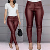 Locomotive Wind Leather Pants High Waist Solid Black Slightly Flared Pants For Women Comfortable Stretchy Trousers All-Match
