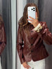 Women's Crocodile Embossed Short Jacket Round Neck Long Sleeve Single Breasted Coat Vintage Y2K Streetwear Autumn Casual Outfit