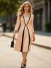 Womens 2/3 Elegant Square Neck Zipper Work Office A-Line Pleated Business Casual Party Slim Fit And Flare Swing Midi Dress