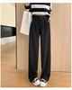 Autumn Winter High Waist Woolen Women's Wide Leg Pants Button Korean Casual Loose Straight Full Length Trousers Female